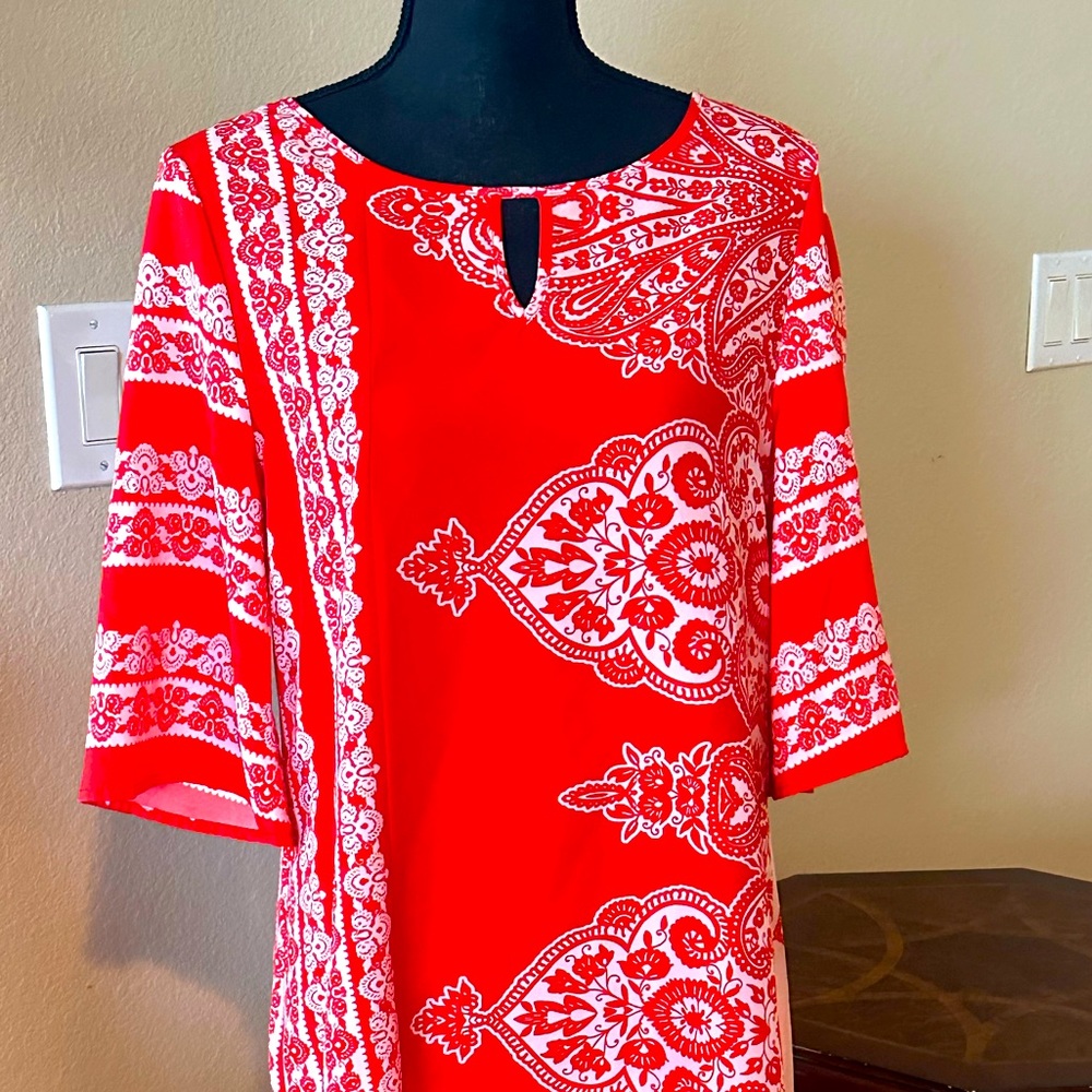 Red flower print dress